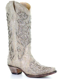 Corral Women's White Glitter Inlay Western Boots