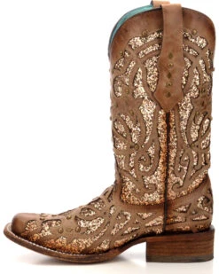 Corral Women's Orix Glitter Inlay & Studded Western Boots - Square Toe -Ariat Western Outlet Store 2000229513 200 LT