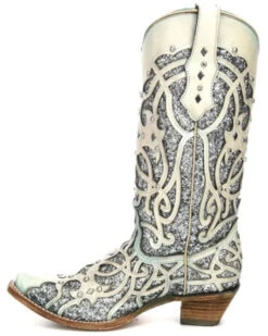 Corral Women's White Turquoise Glitter Chameleon Sun Boots - Snip Toe  -Ariat Western Outlet Store 2000237668 100 P3