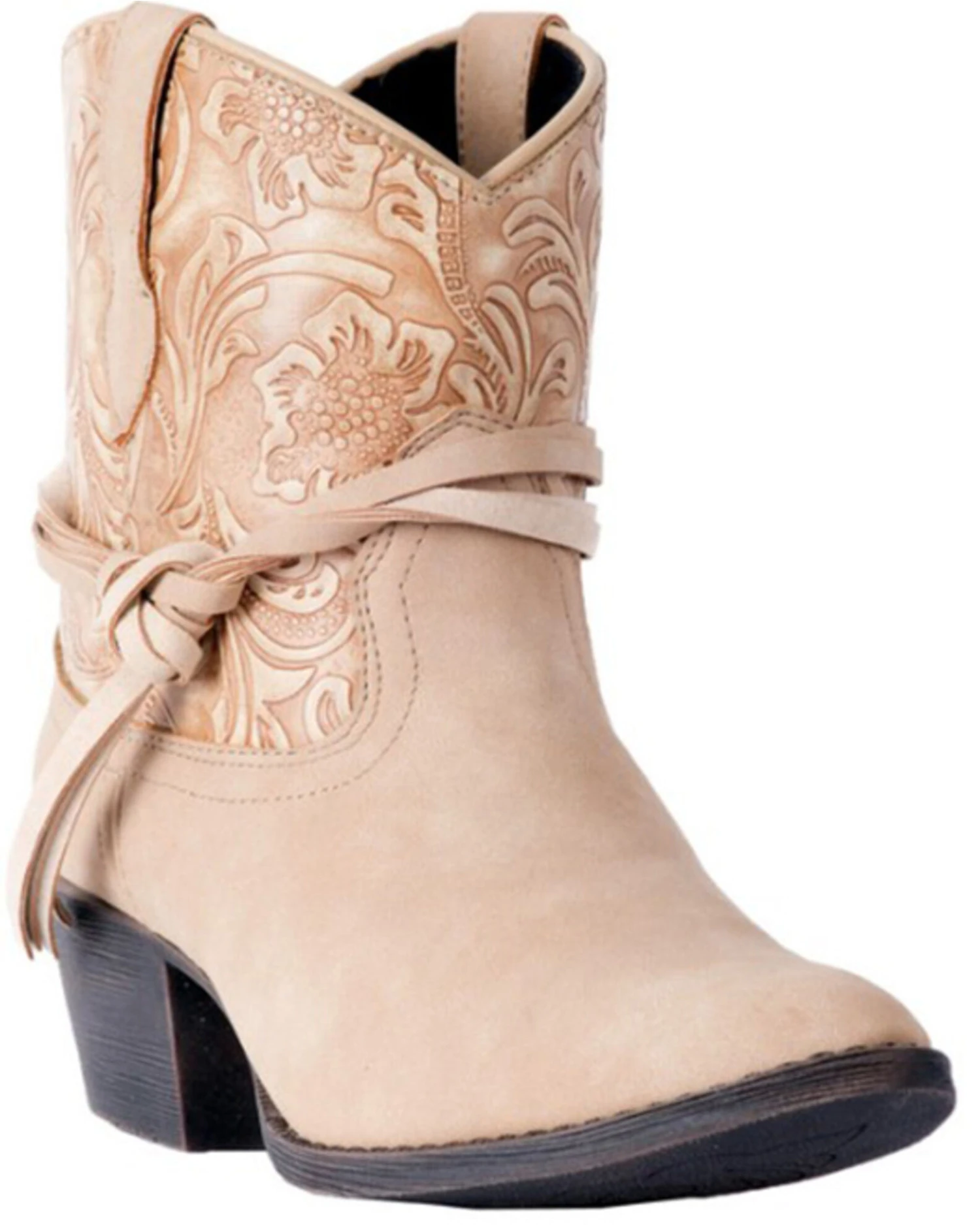 Dingo Women's Floral Tooled Knotted Strap Booties - Medium Toe 1 Dingo Women's Floral Tooled Knotted Strap Booties - Medium Toe