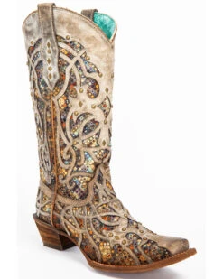 Corral Women's Taupe Inlay Western Boots - Snip Toe