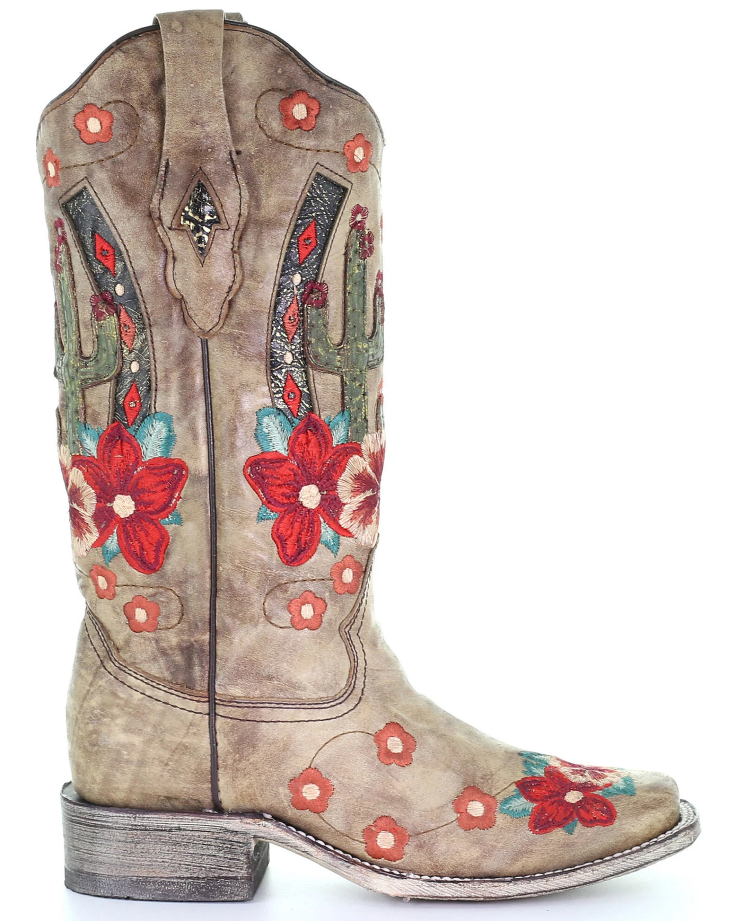 Corral Women's Cactus Floral Embroidery Overlay Western Boots - Square Toe 2 Corral Women's Cactus Floral Embroidery Overlay Western Boots - Square Toe - Image 2