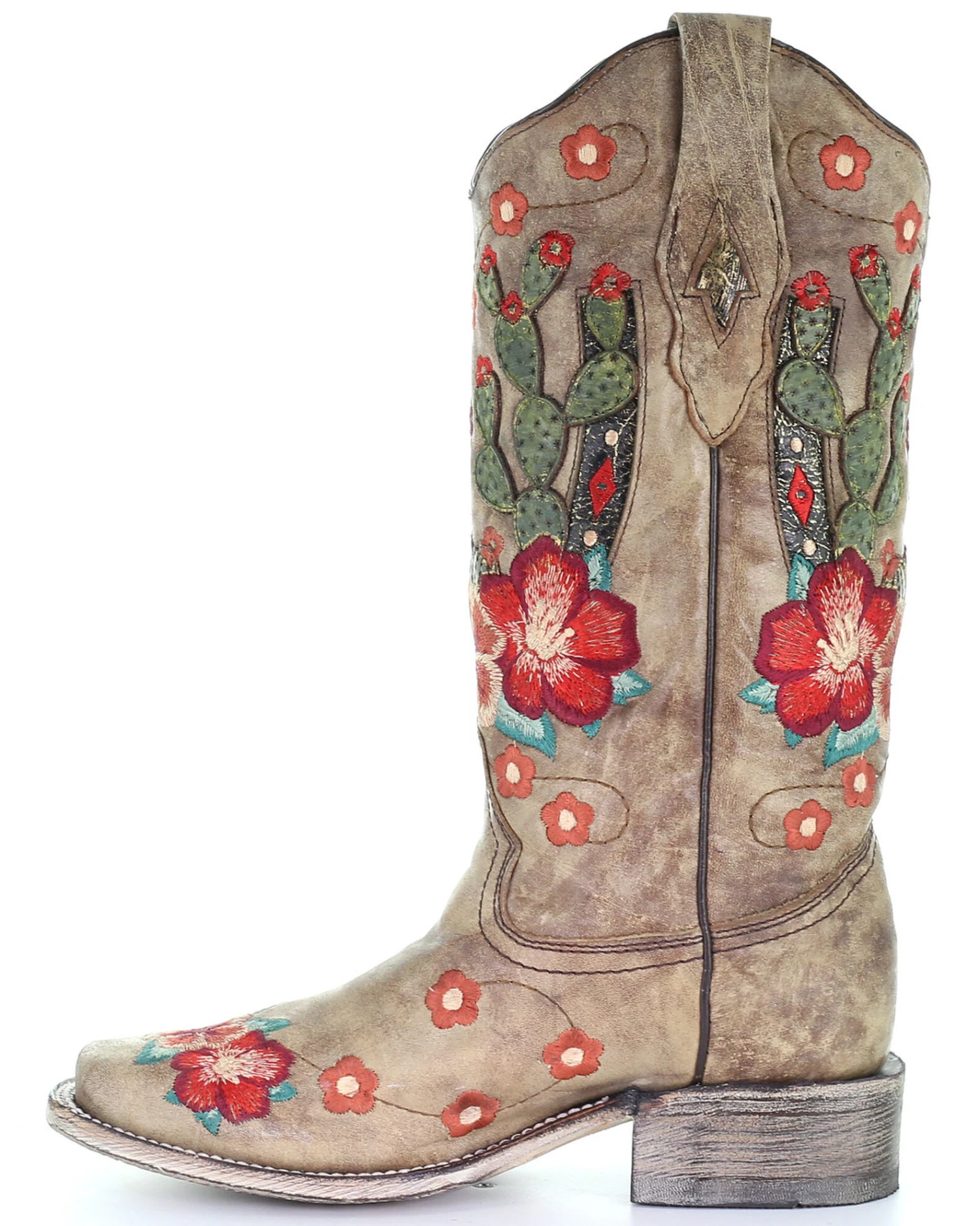 Corral Women's Cactus Floral Embroidery Overlay Western Boots - Square Toe 3 Corral Women's Cactus Floral Embroidery Overlay Western Boots - Square Toe - Image 3
