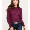 Cinch Women's Burgundy Button-Down Long Sleeve Western Shirt 