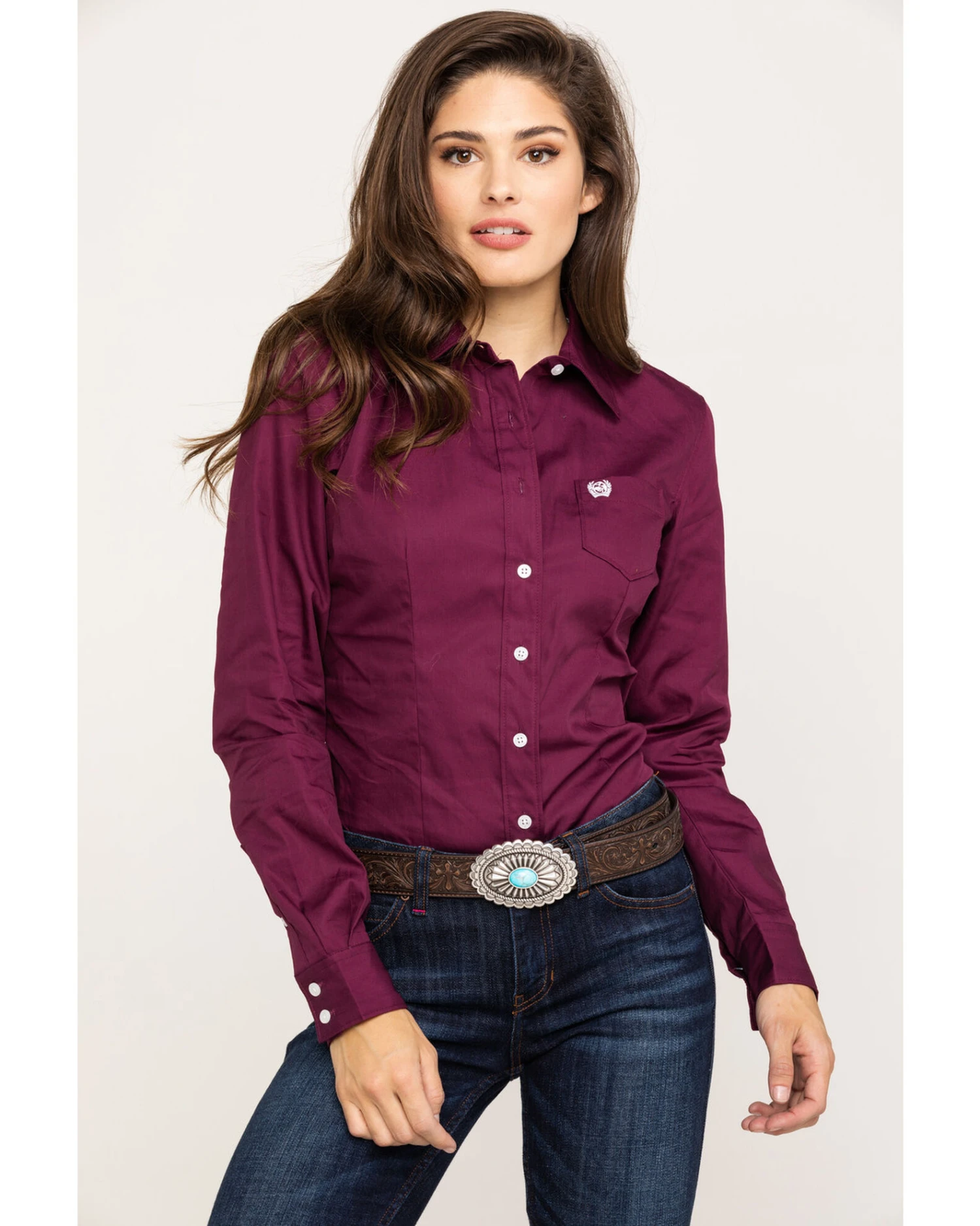 Cinch Women's Burgundy Button-Down Long Sleeve Western Shirt 1 Cinch Women's Burgundy Button-Down Long Sleeve Western Shirt
