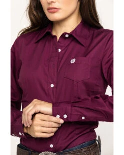 Cinch Women's Burgundy Button-Down Long Sleeve Western Shirt 9 Cinch Women's Burgundy Button-Down Long Sleeve Western Shirt -Ariat Western Outlet Store 2000283787 640 P4