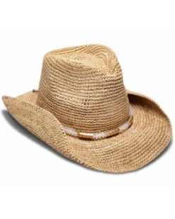 Nikki Beach Women's Chrysta Crochet Raffia Straw Western Hat 