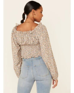Beyond The Radar Women's Ditsy Smocked Long Sleeve Peasant Crop Top  -Ariat Western Outlet Store 2000343880 200 P4
