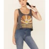 Goodie Two Sleeves Women's Charcoal Southern Sunsets Graphic Crop Tank Top