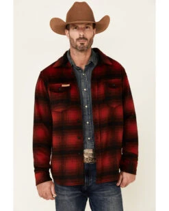 Powder River Outfitters Men's Red Ombre Plaid Wool Button-Front Shirt Jacket 
