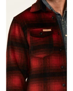 Powder River Outfitters Men's Red Ombre Plaid Wool Button-Front Shirt Jacket  -Ariat Western Outlet Store 2000345241 910 P3