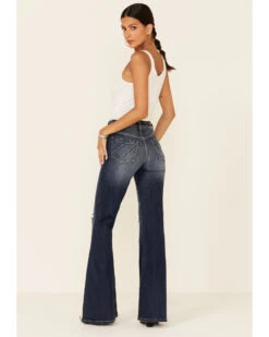 Shyanne Women's Dark High Rise Flare Distressed Knee Flare Stretch Denim Jeans 7 Shyanne Women's Dark High Rise Flare Distressed Knee Flare Stretch Denim Jeans -Ariat Western Outlet Store 2000346343 401 P4