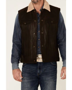 Cripple Creek Men's Mocha Lightweight Buffalo Nappa Snap-Front Leather Vest  -Ariat Western Outlet Store 2000349371 200 P3