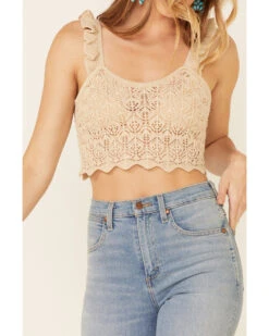 Very J Women's Natural Ruffle Strap Sweater-Knit Crop Tank Top   -Ariat Western Outlet Store 2000349813 101 P3