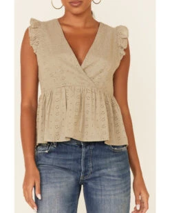 Wishlist Women's Gucci Eyelet Ruffle Surplice Short Sleeve Babydoll Top  -Ariat Western Outlet Store 2000349957 341 P3