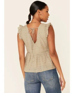 Wishlist Women's Gucci Eyelet Ruffle Surplice Short Sleeve Babydoll Top  -Ariat Western Outlet Store 2000349957 341 P4