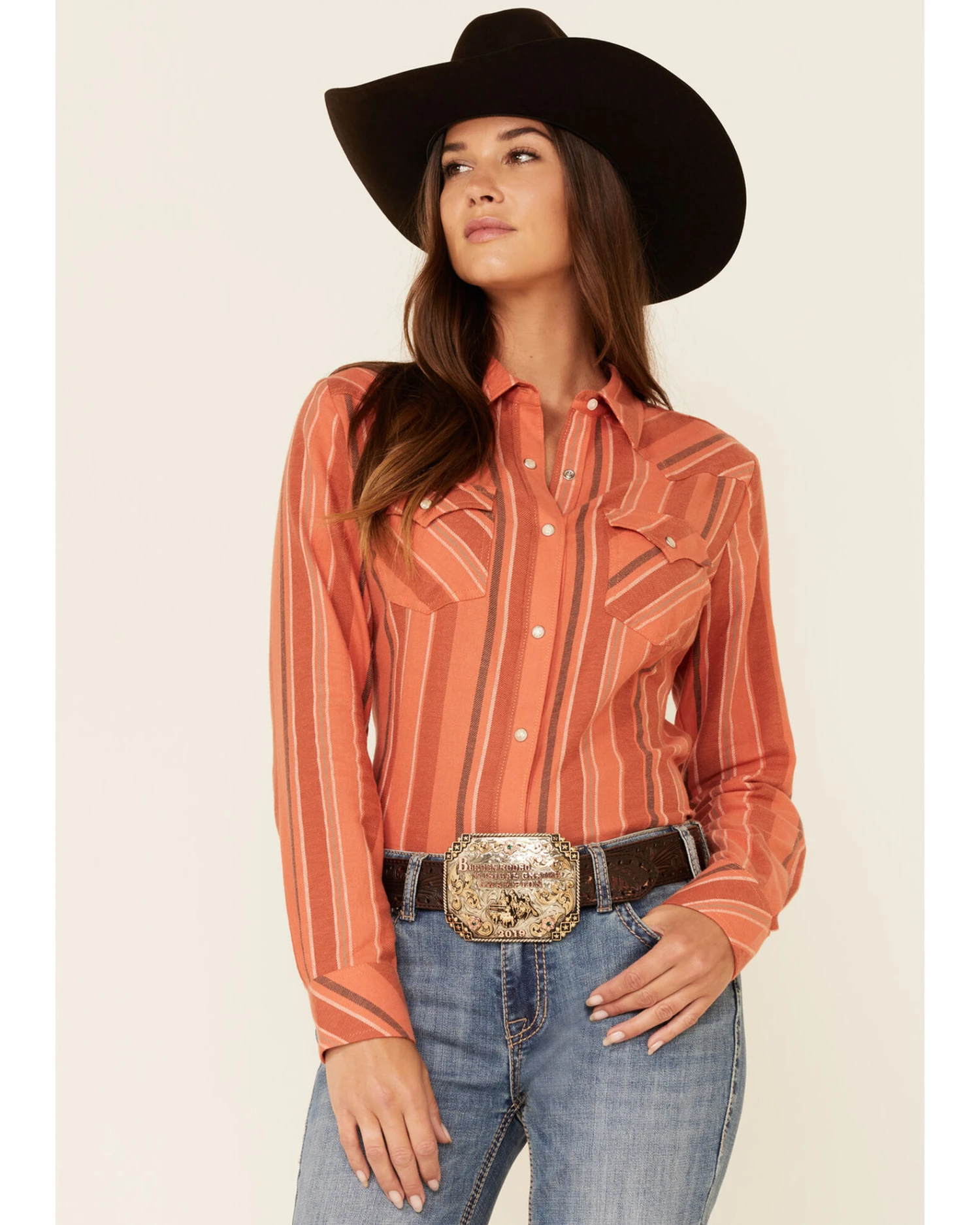 Wrangler Women's Clay Stripe Long Sleeve Snap Western Core Shirt 1 Wrangler Women's Clay Stripe Long Sleeve Snap Western Core Shirt