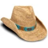 Nikki Beach Women's Natural Mazatlan Crochet Raffia Straw Western Hat 
