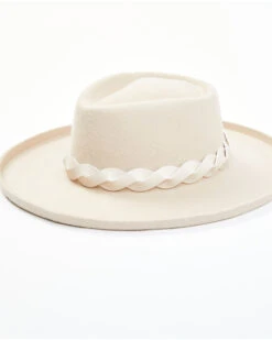 Shyanne Women's Beige Diamond Crown Turned Up Wool Felt Fedora Hat 