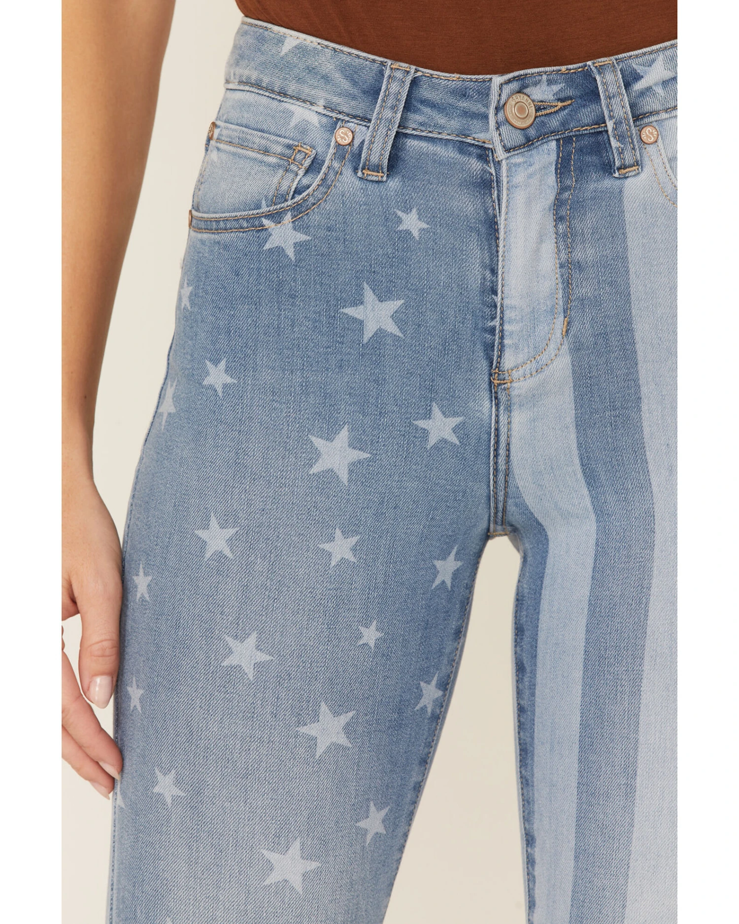 Shyanne Women's Stars & Stripes Print High Rise Super Flare Jeans 2 Shyanne Women's Stars & Stripes Print High Rise Super Flare Jeans - Image 2