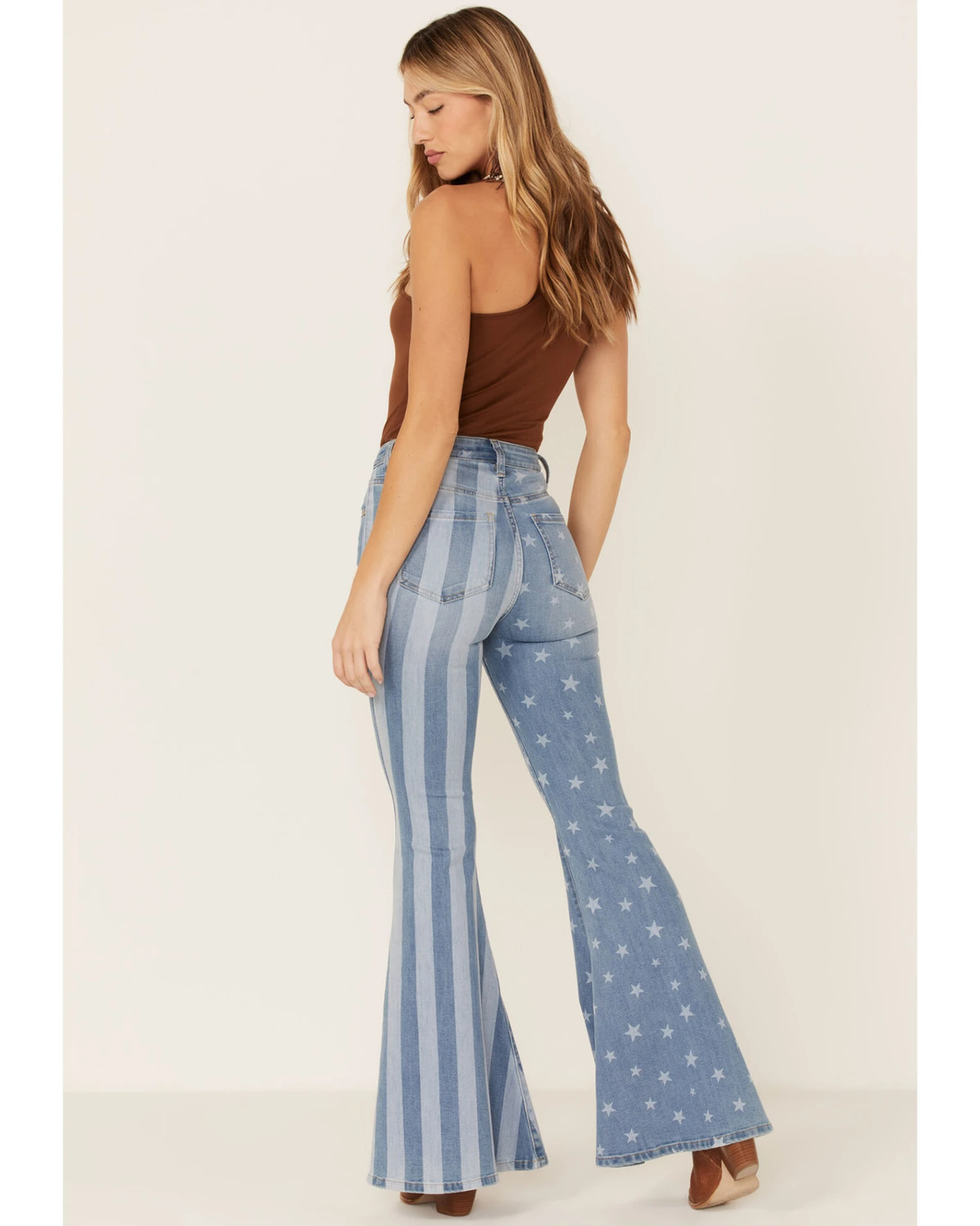 Shyanne Women's Stars & Stripes Print High Rise Super Flare Jeans 4 Shyanne Women's Stars & Stripes Print High Rise Super Flare Jeans - Image 4