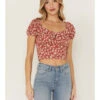 Idyllwind Women's Bay Cove Floral Crop Peasant Top