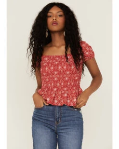 Cowgirl Hardware Women's Bandana Print Smocked Peasant Top