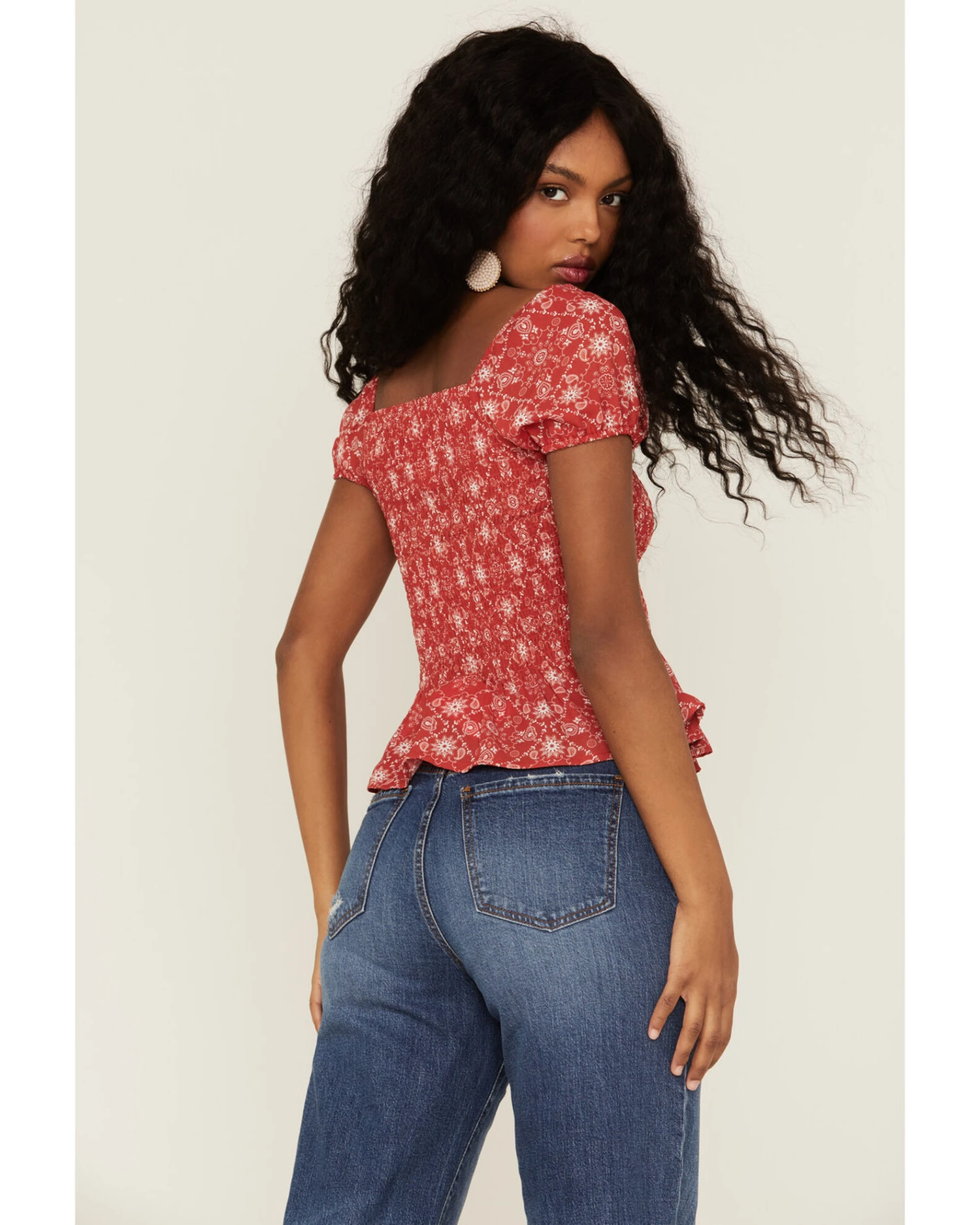 Cowgirl Hardware Women's Bandana Print Smocked Peasant Top 4 Cowgirl Hardware Women's Bandana Print Smocked Peasant Top - Image 4