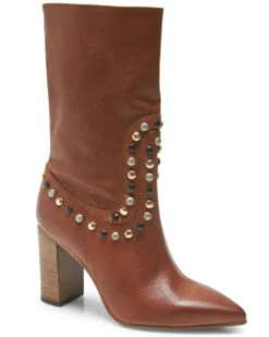Free People Women's Dakota Heel Studded Leather Western Boots - Pointed Toe 