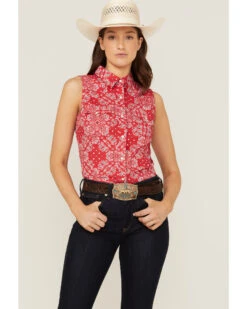 Wrangler Women's Americana Paisley Print Sleeveless Snap Western Shirt