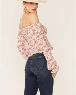 Beyond The Radar Women's Floral White Smocked Chiffon Off Shoulder Top -Ariat Western Outlet Store 2000366189 100 P4