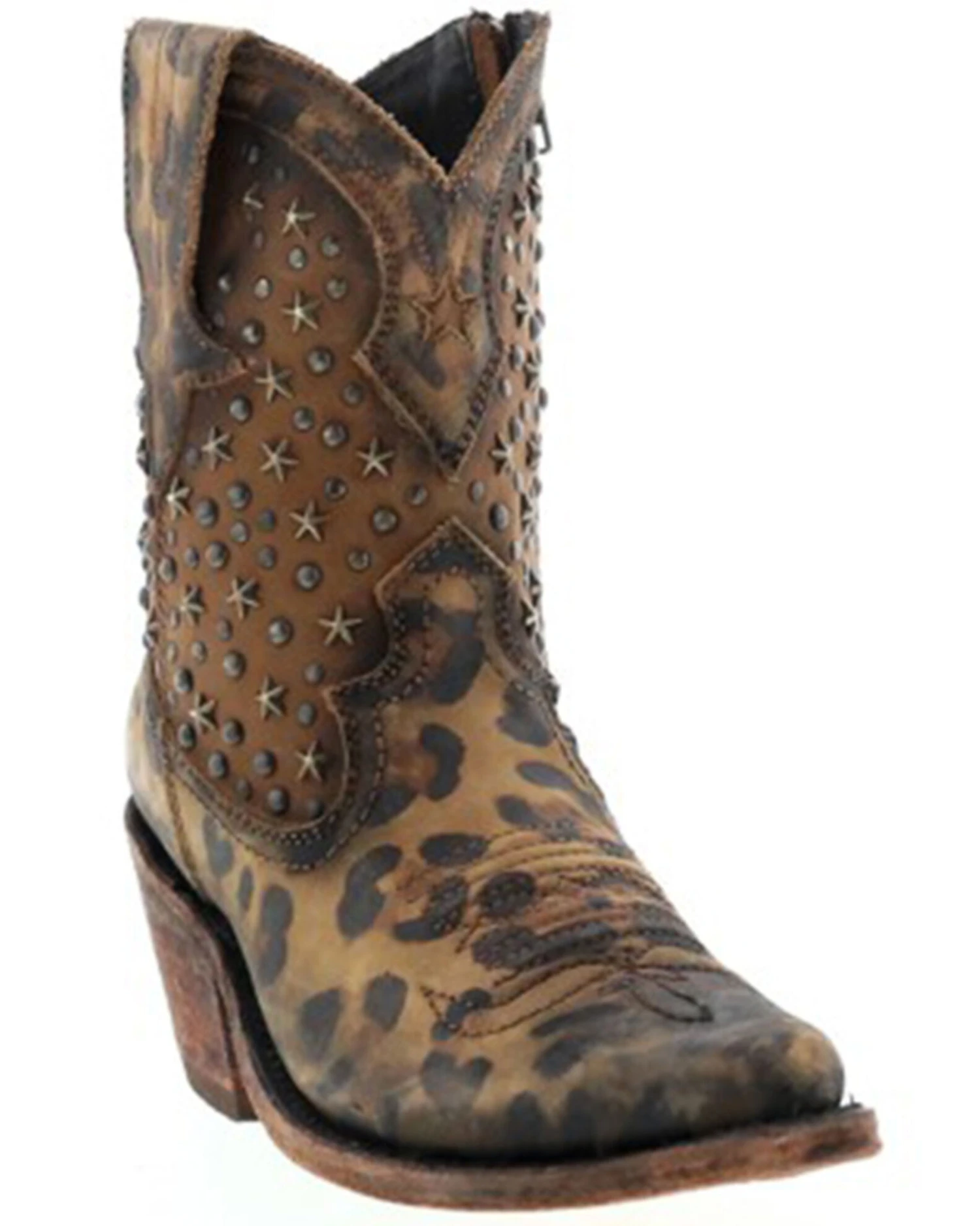 Caborca Silver By Liberty Black Women's Leopard Print Studded Short Western Boots - Pointed Toe 1 Caborca Silver By Liberty Black Women's Leopard Print Studded Short Western Boots - Pointed Toe