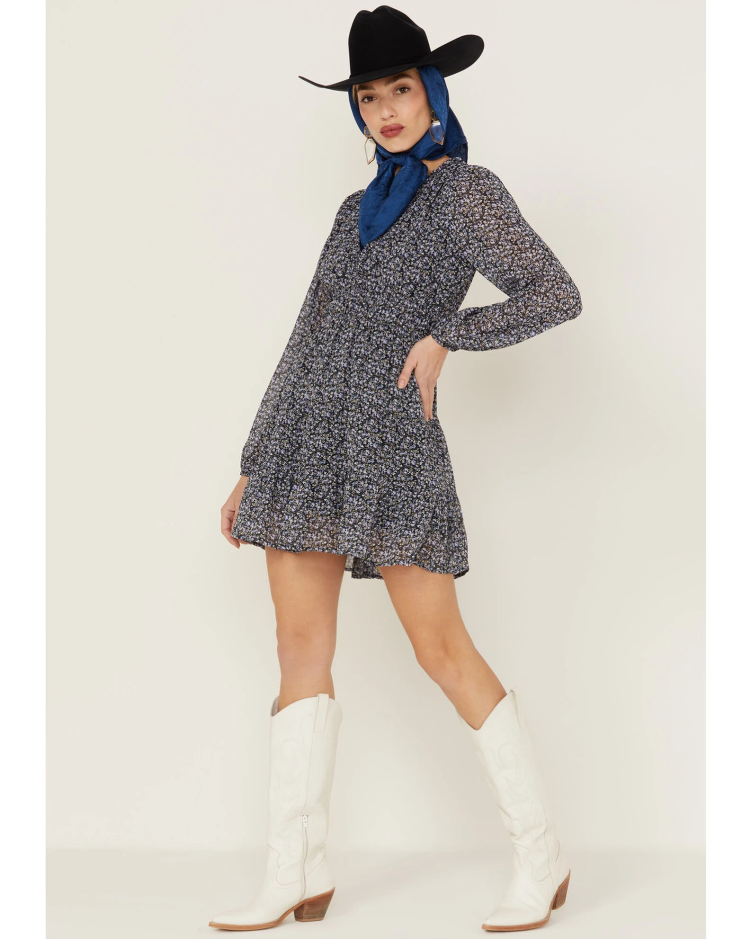 Lush Women's Floral Long Sleeve Smocked Mini Dress 1 Lush Women's Floral Long Sleeve Smocked Mini Dress