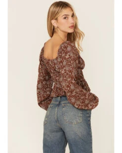 Wild Moss Long Sleeve Tie Front Ranched Floral Top -Ariat Western Outlet Store 2000368439 280 P3