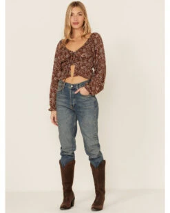 Wild Moss Long Sleeve Tie Front Ranched Floral Top -Ariat Western Outlet Store 2000368439 280 P4