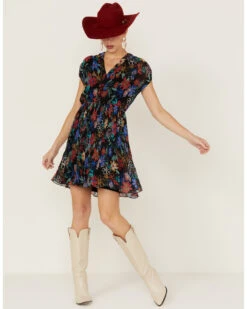 Molly Bracken Women's Floral Print Pleated Short Sleeve Dress