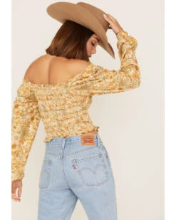 Jolt Women's Floral Print Smocked Long Sleeve Crop Top -Ariat Western Outlet Store 2000371508 103 P4