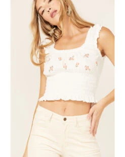 Jolt Women's Floral Embroidered Smocked Tank Top -Ariat Western Outlet Store 2000371509 105 P3