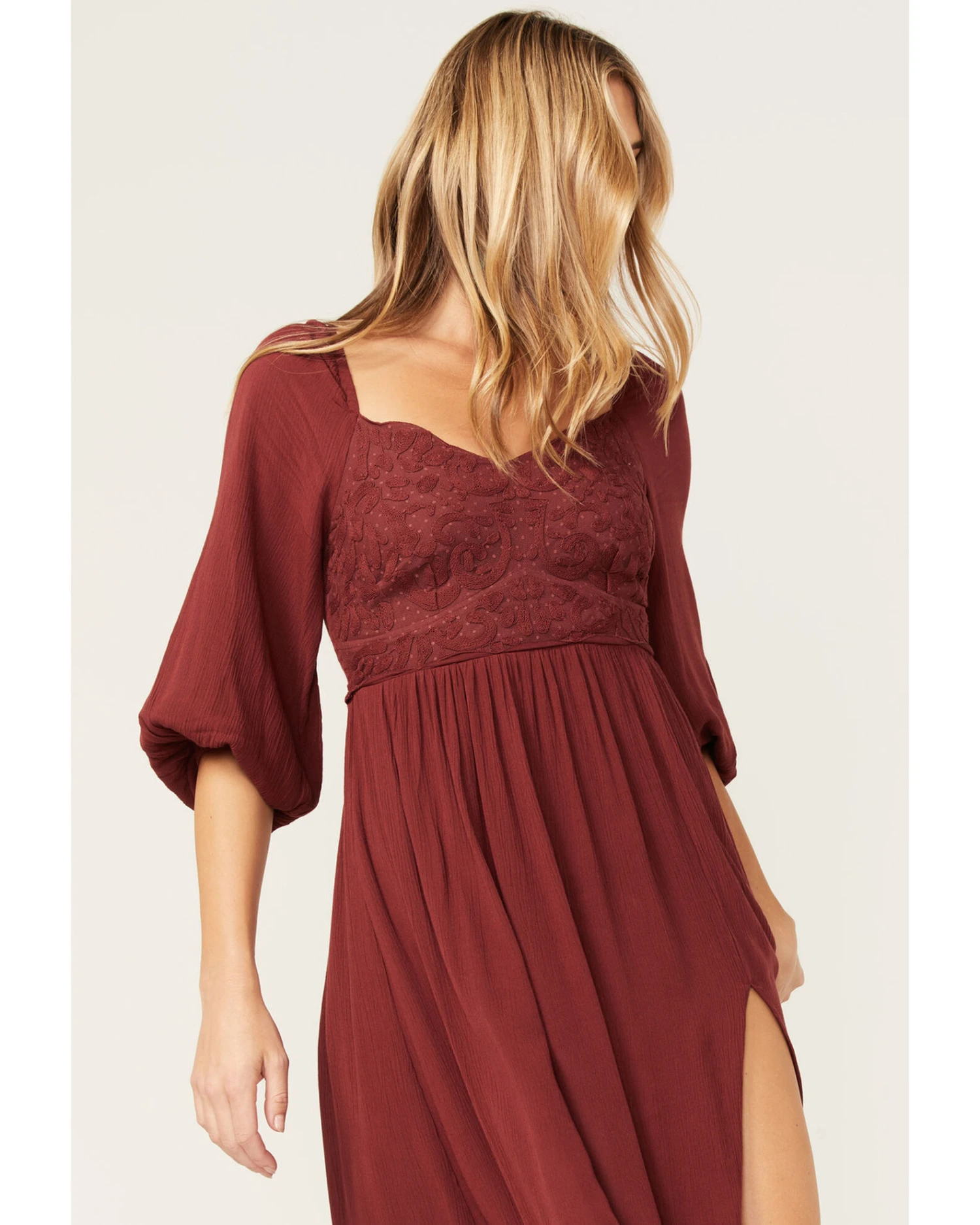 Shyanne Women's Embroidered Mesh Dot Poet Sleeve Midi Dress 2 Shyanne Women's Embroidered Mesh Dot Poet Sleeve Midi Dress - Image 2