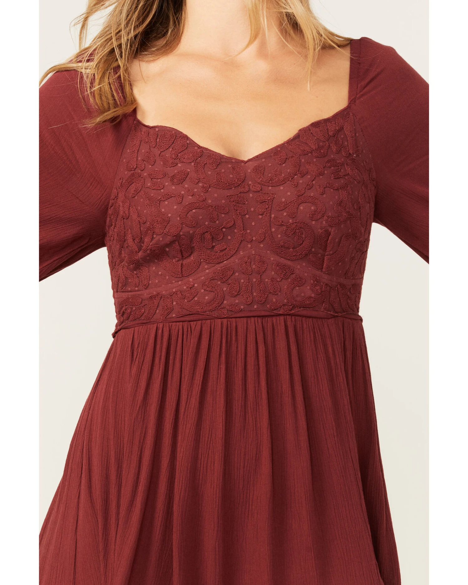 Shyanne Women's Embroidered Mesh Dot Poet Sleeve Midi Dress 3 Shyanne Women's Embroidered Mesh Dot Poet Sleeve Midi Dress - Image 3