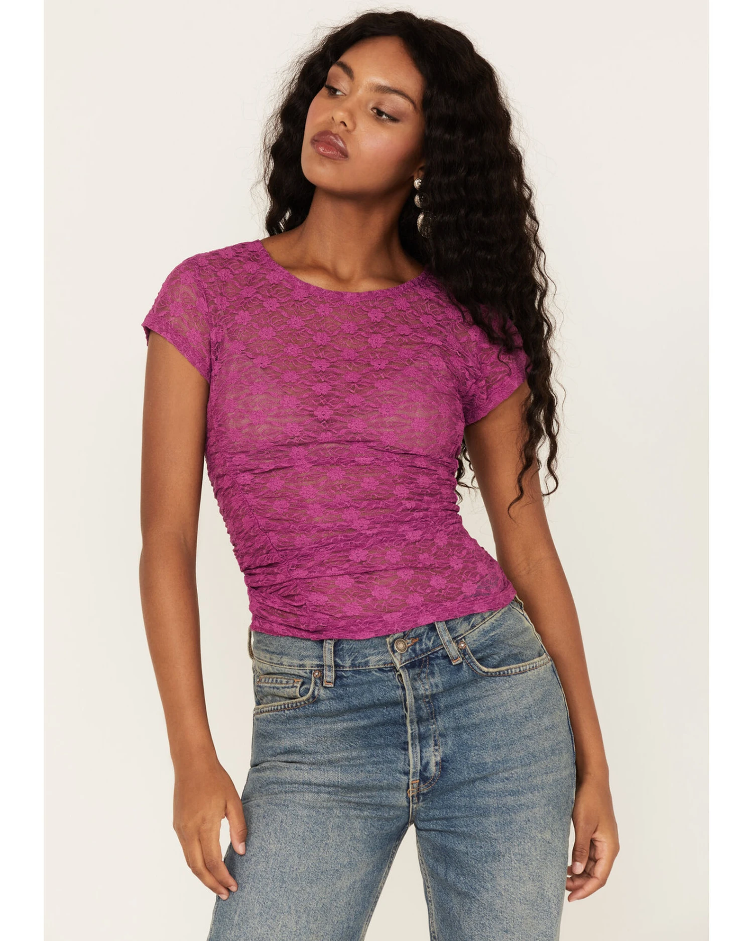 Free People Women's Keep It Simple Lace Short Sleeve Top 1 Free People Women's Keep It Simple Lace Short Sleeve Top