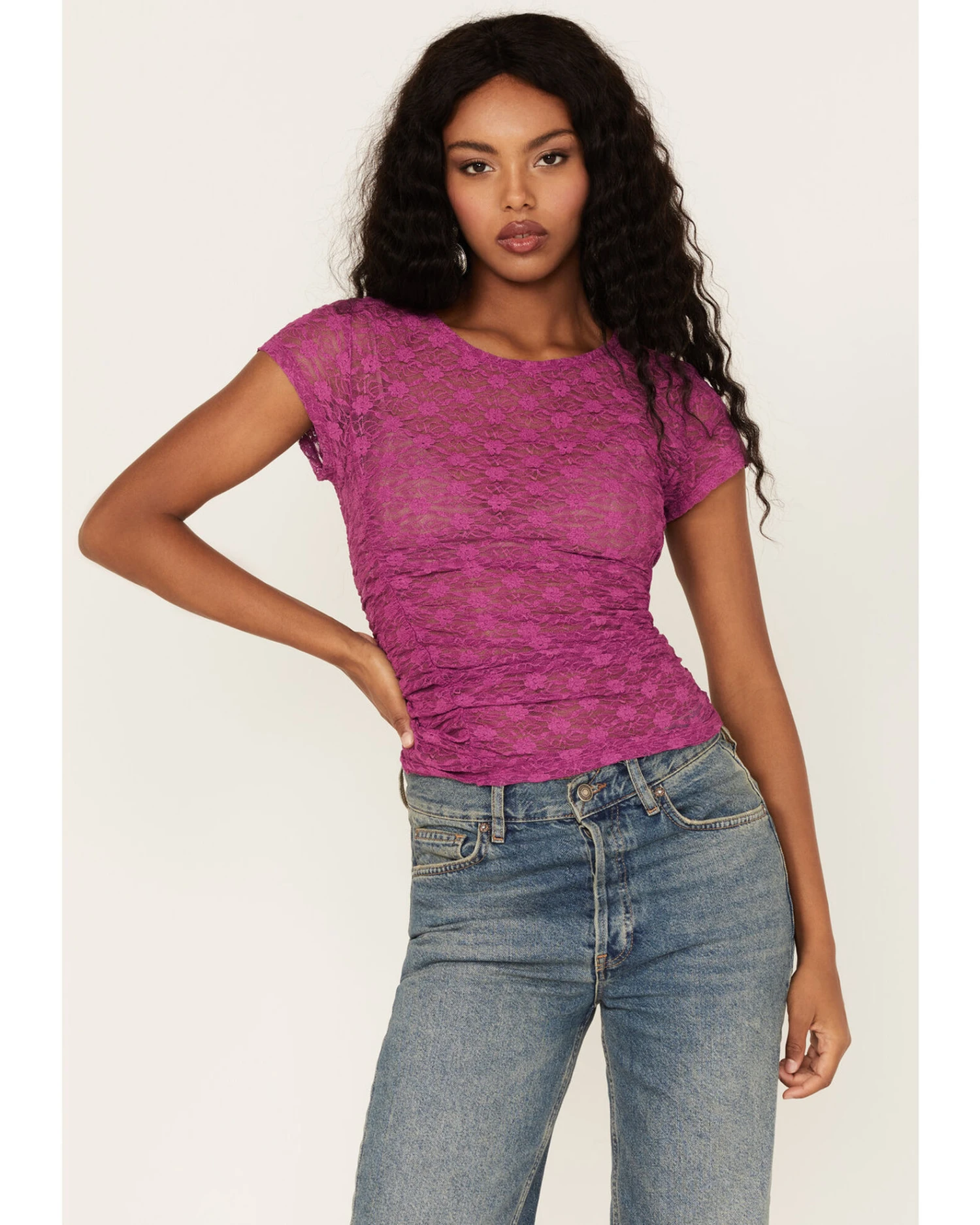 Free People Women's Keep It Simple Lace Short Sleeve Top 2 Free People Women's Keep It Simple Lace Short Sleeve Top - Image 2