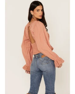 Free People Women's Megan Crochet Knit Peplum Puff Sleeve Top -Ariat Western Outlet Store 2000374746 103 P4