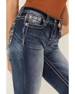 Miss Me Women's Dark Wash Mid Rise Embroidered Fleur De Lis Jeans -Ariat Western Outlet Store 2000378173 401 P4
