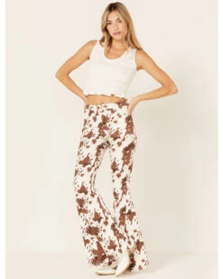 Saints & Hearts Women's High Rise Cow Print Flare Jeans