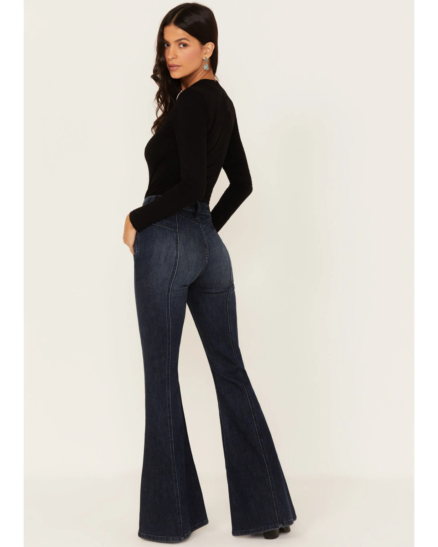 Shyanne Women's Dark Wash High Rise Eden Stretch Flare Jeans 3 Shyanne Women's Dark Wash High Rise Eden Stretch Flare Jeans - Image 3