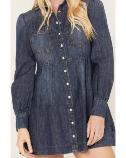 Shyanne Women's Medium Wash Long Sleeve Denim Shirt Dress -Ariat Western Outlet Store 2000381369 414 P3