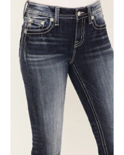 Miss Me Women's Dark Wash Mid Rise Velvet Rhinestone Embroidered Bootcut Jeans -Ariat Western Outlet Store 2000381762 401 P4
