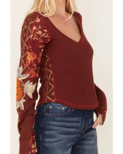 Free People Women's Amara Floral Print Long Sleeve Top -Ariat Western Outlet Store 2000381814 646 P3