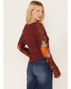 Free People Women's Amara Floral Print Long Sleeve Top -Ariat Western Outlet Store 2000381814 646 P4